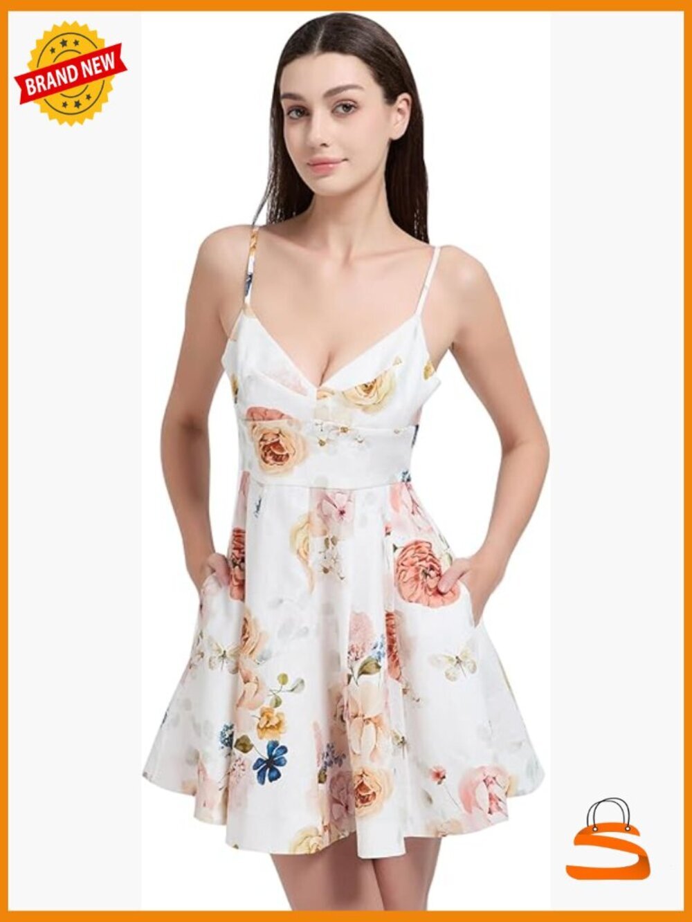 Women's Linen Fit and Flare Mini Sundress with Pockets
